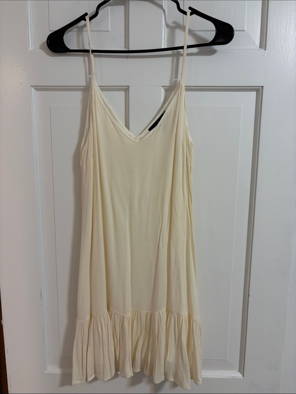Lulu's Cream Spaghetti Strap Ruffle-Hem Slip Dress